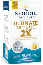 Cargar imagen en el visor de la galería, Cápsulas Nordic Naturals Ultimate Omega 2X, sabor a limón, 2,150 mg de omega-3, aceite de pescado de alta potencia, con EPA y DHA, promueve la salud cerebral y cardíaca, sin OMG