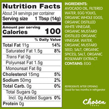 Cargar imagen en el visor de la galería, Mayonesa Chosen Foods con Aceite de Aguacate | Cremosa, sin OMG, sin gluten