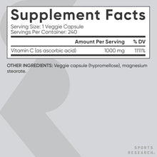 Cargar imagen en el visor de la galería, Vitamina C 1000 mg | 240 Cápsulas Vegetales | Sin Gluten | Sin Soya | Sports Research