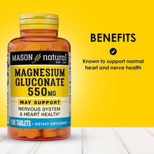 Cargar imagen en el visor de la galería, Gluconato de Magnesio 550 mg | 100 Tabletas | Sin Gluten | Mason Natural