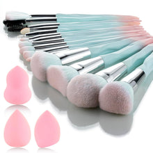 Cargar imagen en el visor de la galería, Kit Brochas Maquillaje + Esponjas Degradado Rosa Azul | Cerdas Sintéticas | Sin Crueldad | Uso Profesional