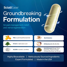 Cargar imagen en el visor de la galería, SciatiEase Labs | SciatiEase | Nervio Ciático | 12 Ingredientes | PEA + Ácido Alfa Lipoico 300mg + Benfotiamina | 120 Cápsulas | Certificado GMP
