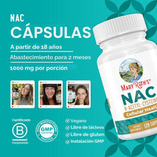 Cargar imagen en el visor de la galería, NAC N-Acetil Cisteína 1000 mg | 120 Cápsulas Veganas | 2 Meses | MaryRuth's