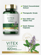 Cargar imagen en el visor de la galería, Suplemento de sauzgatillo Carlyle Vitex | 820mg | 150 Capsulas | Vitex Agnus-Castus Fruta para Mujer | Sin OGM, sin gluten