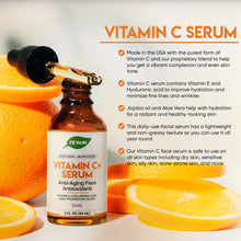 Cargar imagen en el visor de la galería, Yevani Sérum Vitamina C 100% Puro + Ác. Hialurónico + Vitamina E + Aloe Vera + Jojoba | Todos los Tipos de Piel | Área de Ojos