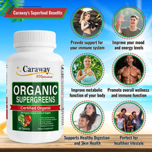 Cargar imagen en el visor de la galería, Caraway Vitamins Super Greens Orgánico | 60 Tabletas | Inmunidad y Energía