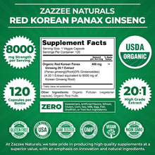 Cargar imagen en el visor de la galería, Zazzee Usda Orgánico Rojo Coreano Panax Ginseng 20:1