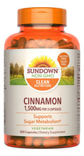 Cargar imagen en el visor de la galería, Sundown Cápsulas de Canela 500mg 200 Unidades | Metabolismo del Azúcar | Sin OGM Sin Gluten Sin Lácteos