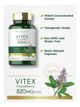 Cargar imagen en el visor de la galería, Vitex Chasteberry 820 mg | 150 Cápsulas | Salud Femenina | Sin Gluten | Carlyle