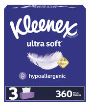 Cargar imagen en el visor de la galería, Kleenex Pañuelos Faciales Ultra Suaves 3 Cajas Planas 120