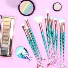Cargar imagen en el visor de la galería, Juego De 11 Brochas De Maquillaje Con Mango Colorido De Cola