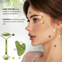 Cargar imagen en el visor de la galería, Huefull Juego De Rodillo De Jade Genuino Y Gua Sha Para Cara