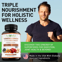 Cargar imagen en el visor de la galería, Cúrcuma Orgánica USDA + Jengibre + Vinagre Sidra Manzana | 120 Cápsulas | 1410mg | Curcumina 95% + Bioperina