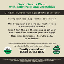 Cargar imagen en el visor de la galería, Complete Natural Products Good Greens Superfood Powder | 255g | 30 Porciones | Alcalinizante + Detox + Energía