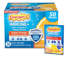 Cargar imagen en el visor de la galería, Emergen-C Immune+ Triple Acción 50 Sobres | Vit C 1000mg + BetaVia + Vit D + Zinc | Súper Naranja