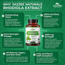 Cargar imagen en el visor de la galería, Zazzee Extracto Orgánico Usda 10:1 De Rhodiola 3000 Mg De