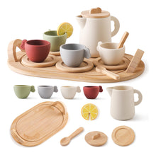 Cargar imagen en el visor de la galería, Juego De Té De Madera Para Niñas Pequeñas 14 Piezas Juego De
