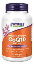 Cargar imagen en el visor de la galería, NOW CoQ10 600mg Máxima Fuerza + Vitamina E + Lecitina | Energía Celular + Salud Cardiovascular | 60 Cápsulas