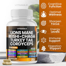 Cargar imagen en el visor de la galería, Vitamax Seta De Melena De Leones 3000 Mg De Cola De Pavo