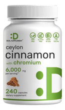 Cargar imagen en el visor de la galería, Canela De Ceilán 6000 Mg Con Cromo 1000mcg 240 Cápsulas