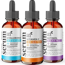 Cargar imagen en el visor de la galería, ArtNaturals Set 3 en 1 Vitamina C + Retinol + Ácido Hialurónico | Antienvejecimiento | Vegano