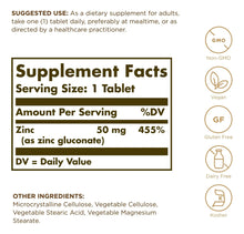 Cargar imagen en el visor de la galería, Solgar Zinc De 50 Mg 100 Tabletas Zinc Para Una Piel