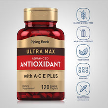Cargar imagen en el visor de la galería, Piping Rock Antioxidantes Ultra Max 120 Cápsulas | Vitaminas A + C + E | Fórmula Super Avanzada | Sin OGM Sin Gluten | Hombres y Mujeres