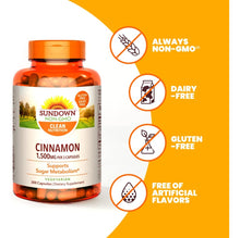 Cargar imagen en el visor de la galería, Sundown Cápsulas de Canela 500mg 200 Unidades | Metabolismo del Azúcar | Sin OGM Sin Gluten Sin Lácteos