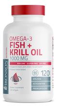 Cargar imagen en el visor de la galería, Bronson Omega-3 Fish + Krill Oil 1000mg | 120 Cápsulas | EPA + DHA + Astaxantina | Cerebro Articulaciones Ojos | Sin OGM