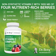Cargar imagen en el visor de la galería, Dr. Berg's Complejo Vitamina C 100% Natural | 4 Bayas Orgánicas Liofilizadas | 60 Masticables