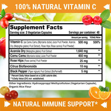 Cargar imagen en el visor de la galería, Vitamina C Natural 100% | Escaramujo + Acerola + Camu Camu | 500mg + Bioflavonoides + BioPerina | 120 Cápsulas