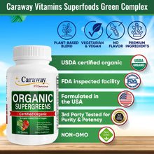 Cargar imagen en el visor de la galería, Caraway Vitamins Super Greens Orgánico | 60 Tabletas | Inmunidad y Energía