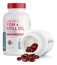 Cargar imagen en el visor de la galería, Bronson Omega-3 Fish + Krill Oil 1000mg | 120 Cápsulas | EPA + DHA + Astaxantina | Cerebro Articulaciones Ojos | Sin OGM