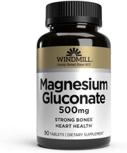 Cargar imagen en el visor de la galería, Gluconato de Magnesio 500 mg | 90 Tabletas | Sin Azúcar | Sin Gluten | Windmill
