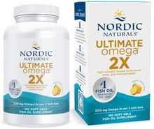 Cargar imagen en el visor de la galería, Cápsulas Nordic Naturals Ultimate Omega 2X, sabor a limón, 2,150 mg de omega-3, aceite de pescado de alta potencia, con EPA y DHA, promueve la salud cerebral y cardíaca, sin OMG

