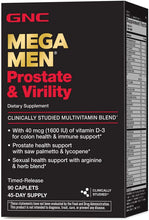 Cargar imagen en el visor de la galería, GNC Mega Men Próstata y Virilidad | 90 Cápsulas | Multivitamínico | Saw Palmetto + Licopeno + Arginina + Vitamina D3 | Salud Masculina
