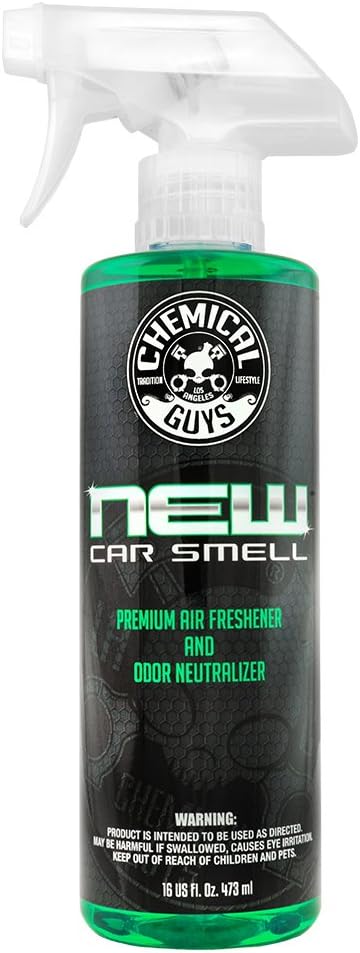 Ambientador Premium Chemical Guys AIR_101_16 - Olor Auto Nuevo, Eliminador de Olores, Aroma Duradero, Para Autos, Camiones, SUVs, Caravanas, 16 oz