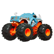 Cargar imagen en el visor de la galería, Hot Wheels Toy Monster Trucks Rinomita de gran tamaño, escala 1:24 fundido a presion, azul, naranja, blanco
