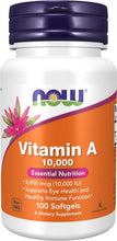 Cargar imagen en el visor de la galería, NOW Supplements Vitamina A 10,000 UI | 100 Cápsulas Blandas | Salud Ocular + Inmunidad | Sin OGM | GMP
