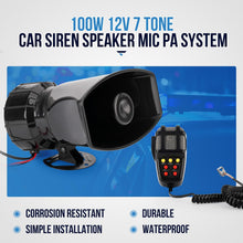 Cargar imagen en el visor de la galería, Bocina Sirena de Coche 7 Tonos con Micrófono | 12V 100W | Alarma Emergencia y Sistema PA
