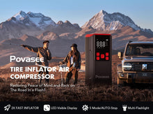 Cargar imagen en el visor de la galería, Inflador de Neumáticos Portátil Povasee 150PSI – Compresor de Aire con Pantalla LCD y Luz LED
