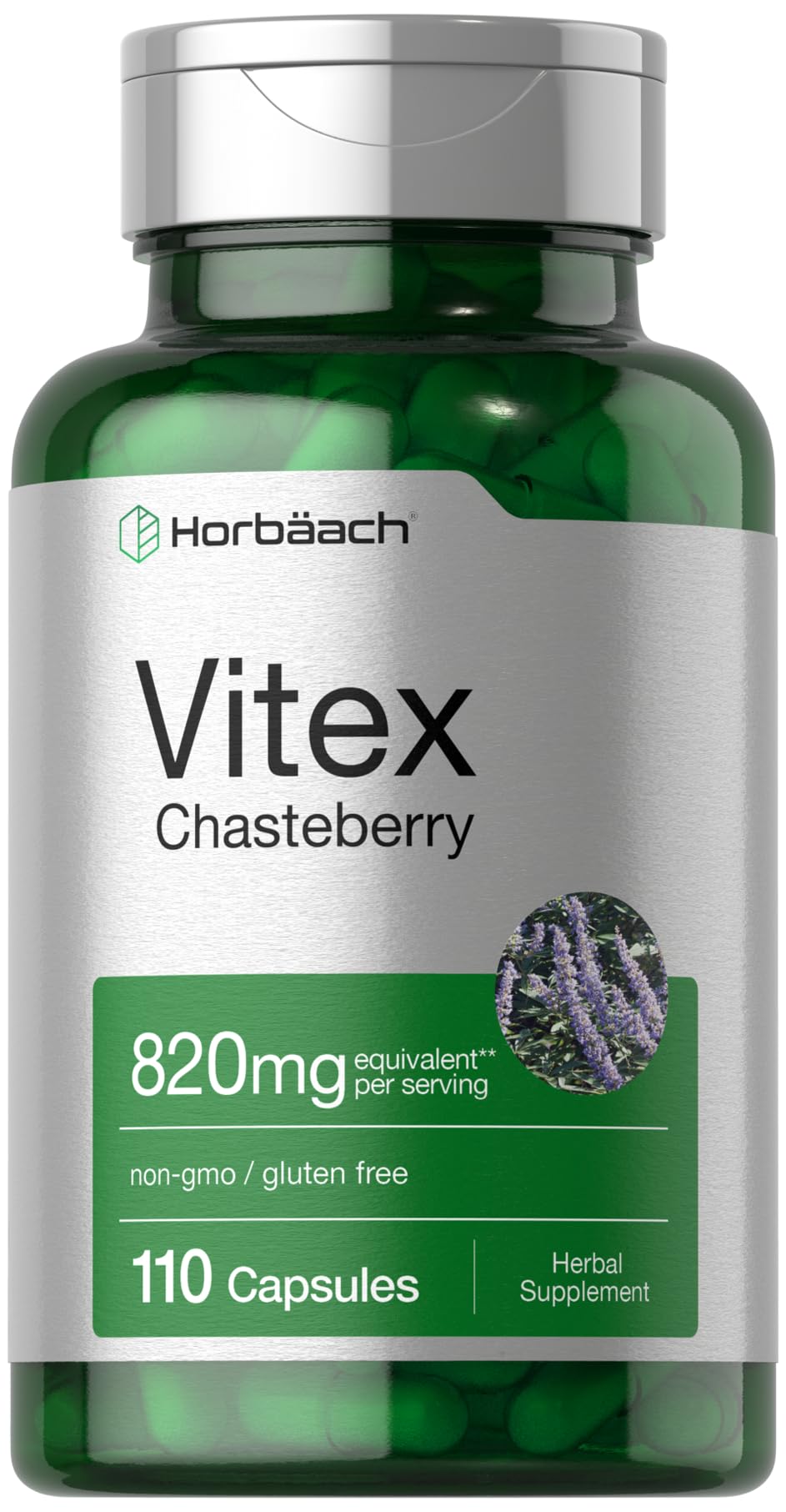 Horbaach Vitex Baya 820mg | 110 Capsulas | Suplemento de sauzgatillo para mujeres | Fruta Agnus-Castus |