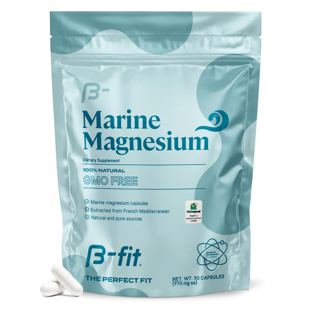B-FIT B Magnesio marino - 90 capsulas - suministro para 3 meses - suplemento de magnesio de alta biodisponibilidad - sin aditivos y sin gluten - buena absorcion - certificado Simag