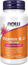 Cargar imagen en el visor de la galería, NOW Vitamina K-2 100mcg (MK-4) | 100 Cáps Vegetales | Salud Ósea + Calcio Vascular | Vegano | Sin Gluten | GMP
