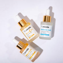 Cargar imagen en el visor de la galería, MIVIDA Trío Suéros Faciales | Vit C 20% + Ác. Hialurónico + Retinol 2.5% | 3x1 fl oz | Ilumina + Reafirma + Hidrata
