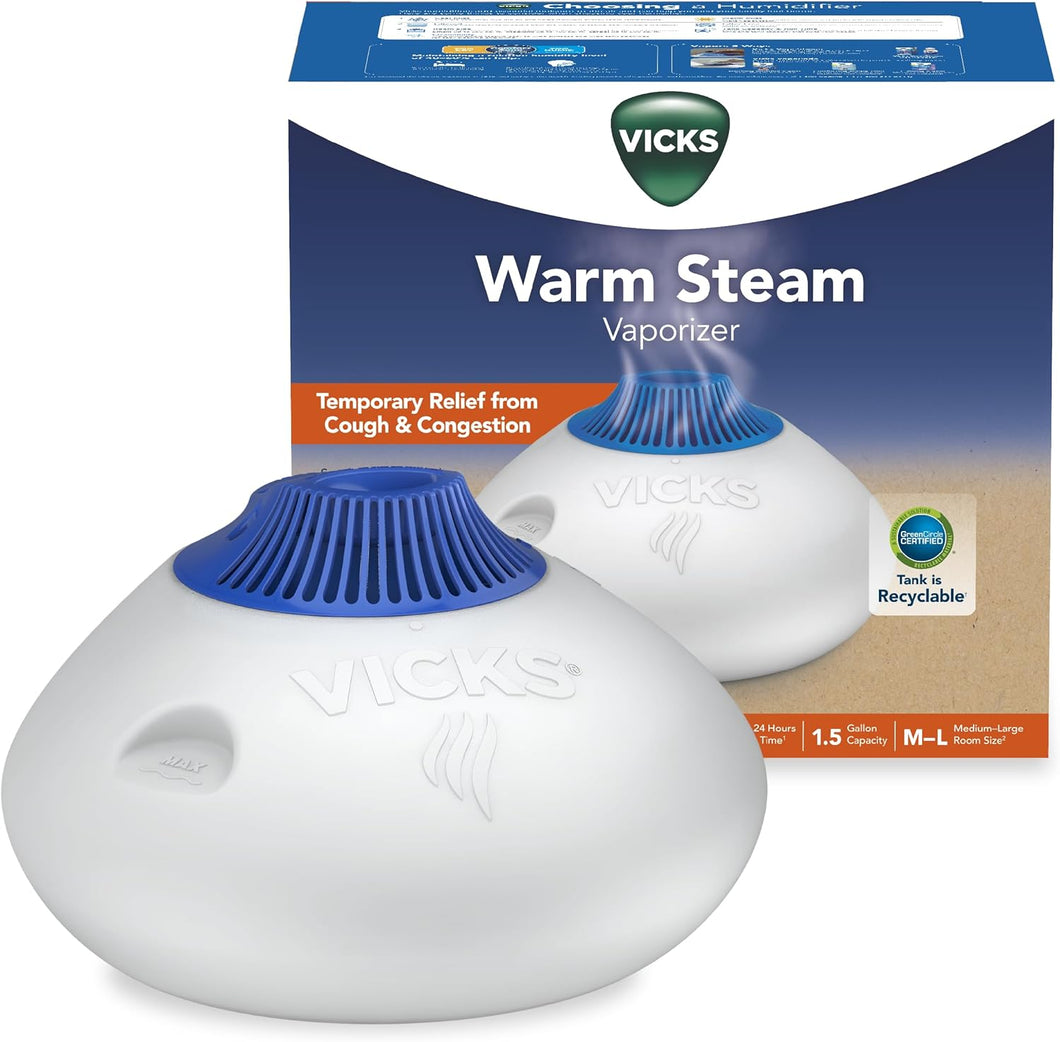 Vaporizador de vapor caliente Vicks, habitaciones pequeñas a medianas, tanque de 1.5 galones