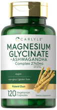 Cargar imagen en el visor de la galería, Glicinato de magnesio con ashwagandha | Complejo de 2,740 mg | 120 Capsulas Vegetales | Duo potente | Suplemento vegetariano, sin OGM y sin gluten | por Carlyle
