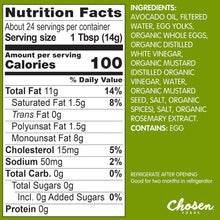 Cargar imagen en el visor de la galería, Mayonesa Chosen Foods con Aceite de Aguacate | Cremosa, sin OMG, sin gluten
