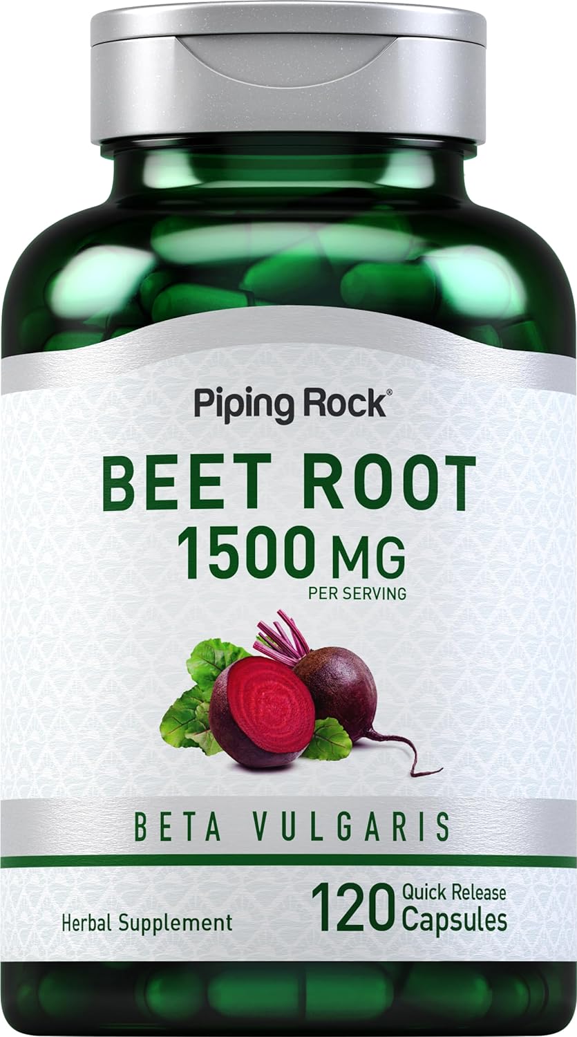 Piping Rock Cápsulas de raíz de remolacha | 1500 mg | 120 píldoras | Suplemento de extracto de hierbas | Beta vulgar | Sin OMG, sin gluten