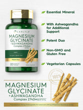 Cargar imagen en el visor de la galería, Glicinato de magnesio con ashwagandha | Complejo de 2,740 mg | 120 Capsulas Vegetales | Duo potente | Suplemento vegetariano, sin OGM y sin gluten | por Carlyle
